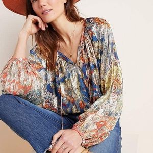 Anthropologie Verb Pallavi Singhee Stephania Shimmer Peasant Blouse Sz S New